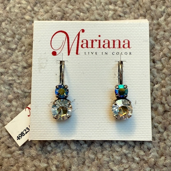 NWT Mariana Medium Double Stone Silver Lever-back Earrings in Ice - Picture 1 of 4